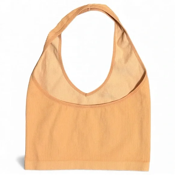 Sunday Best Aritzia Sinchseamless Ribbed Halter Crop Top Peach Nude L Holiday - Picture 4 of 6